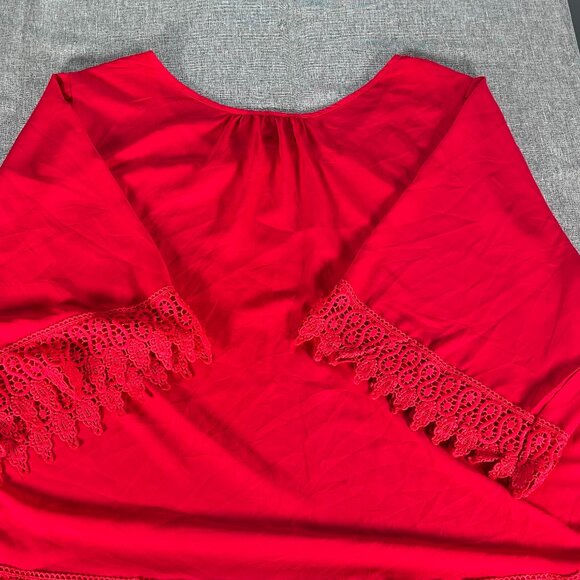 Unique Spectrum Blouse Top Women's 3X Boat Neck 3/4 Sleeve Red Lace Hem Casual - Picture 9 of 13